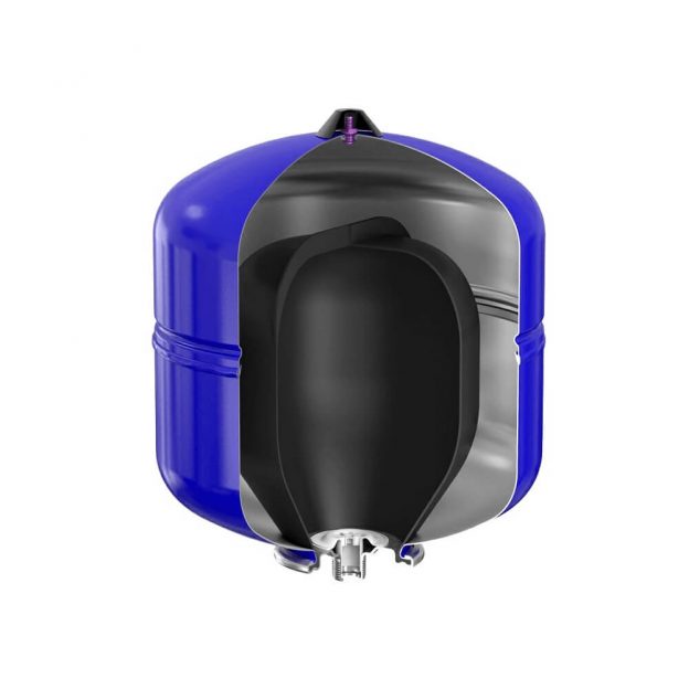 A blue tank with a black object inside Description automatically generated
